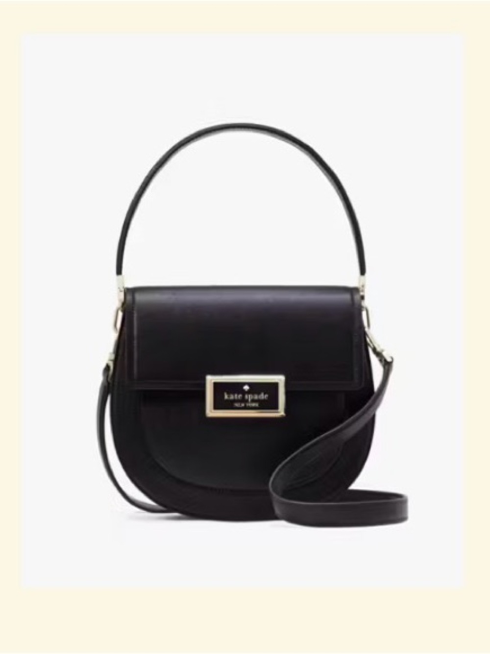 kate spade Black Leather Reegan Saddle Crossbody with Top Handle